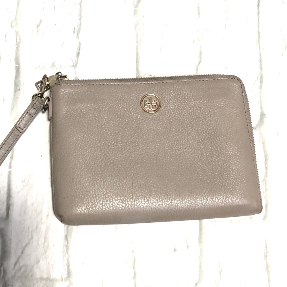 Tory Burch French gray Tumble clutch wristlet